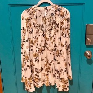 Free People Bohemian Floral Bell Sleeve Blouse